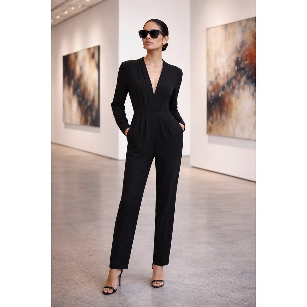 A.L.C. Black Long Sleeve Wide Leg Jumpsuit Size 6